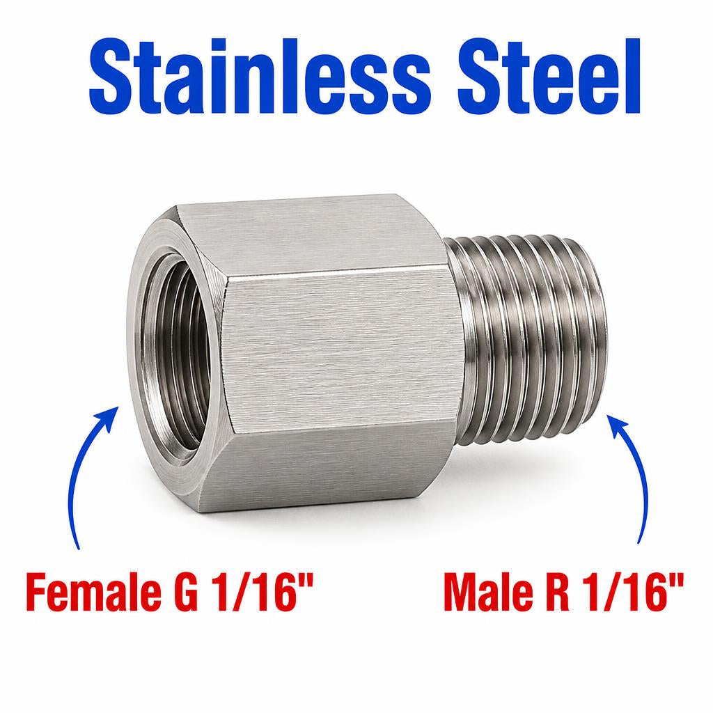 BSP G 1/16 inch Female to BSPT Tapered R 1/16 inch Male Stainless Steel 304 Sensor Adaptor Fittings Conversion