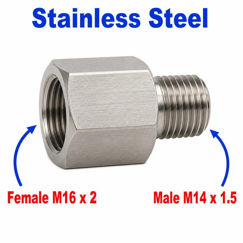 M16x2 Female to M14x1.5 Male Stainless Steel 304 Sensor Adaptor Fittings Conversion