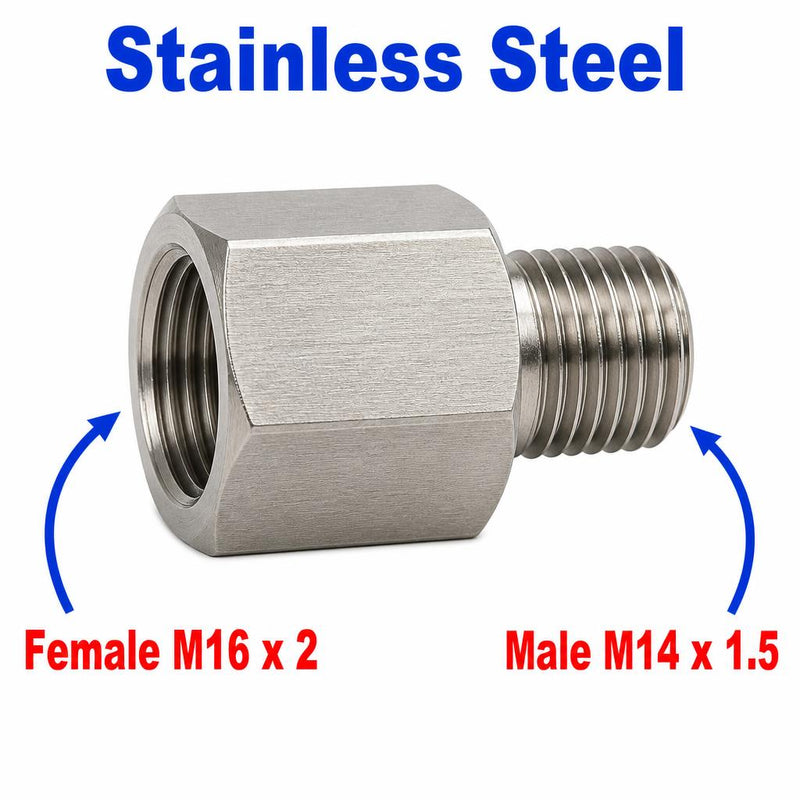 M16x2 Female to M14x1.5 Male Stainless Steel 304 Sensor Adaptor Fittings Conversion