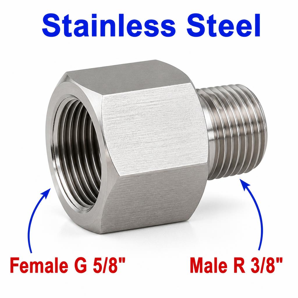 BSP G 5/8 inch Female to BSPT Tapered R 3/8 inch Male Stainless Steel 304 Sensor Adaptor Fittings Conversion