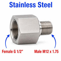 BSP G 1/2 inch Female to M12x1.75 Male Stainless Steel 304 Sensor Adaptor Fittings Conversion