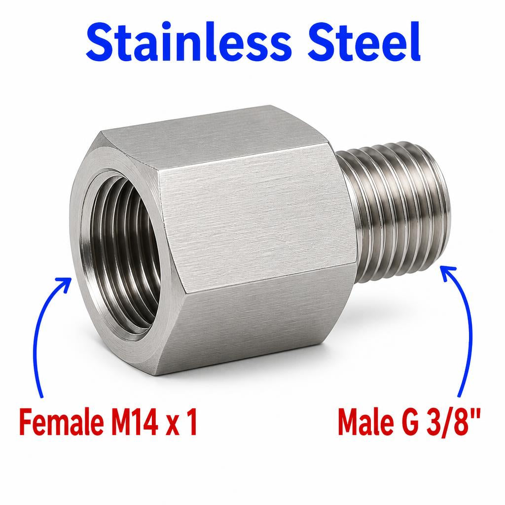 M14x1 Female to BSP G 3/8 inch Male Stainless Steel 304 Sensor Adaptor Fittings Conversion