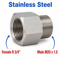 BSPT Tapered R 3/4 inch Female to M20x1.5 Male Stainless Steel 304 Sensor Adaptor Fittings Conversion