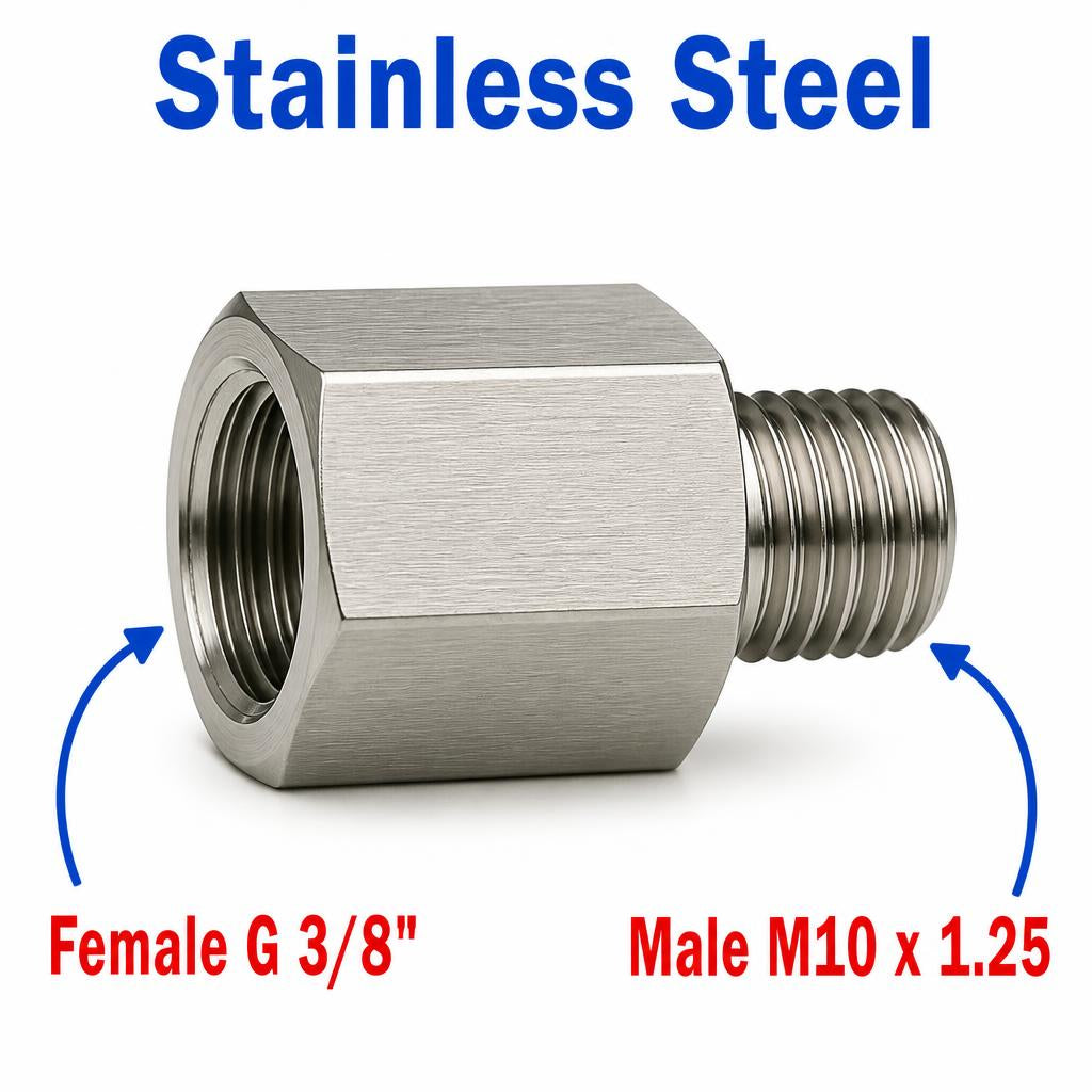 BSP G 3/8 inch Female to M10x1.25 Male Stainless Steel 304 Sensor Adaptor Fittings Conversion