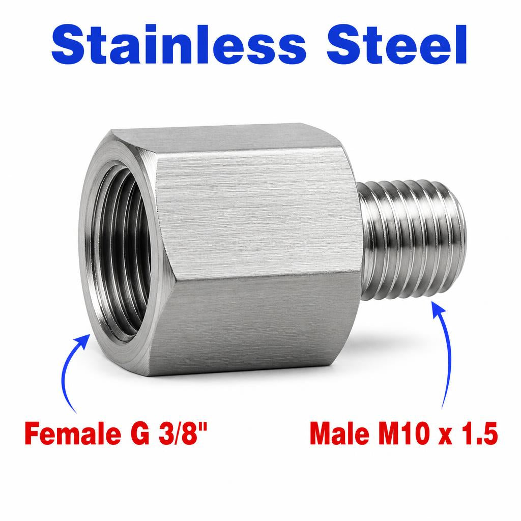 BSP G 3/8 inch Female to M10x1.5 Male Stainless Steel 304 Sensor Adaptor Fittings Conversion