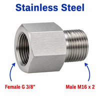 BSP G 3/8 inch Female to M16x2 Male Stainless Steel 304 Sensor Adaptor Fittings Conversion