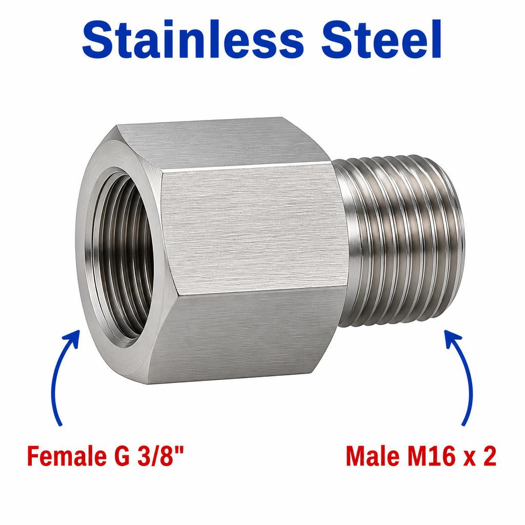 BSP G 3/8 inch Female to M16x2 Male Stainless Steel 304 Sensor Adaptor Fittings Conversion