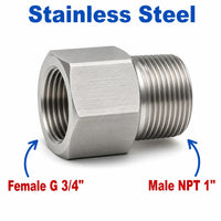 BSP G 3/4 inch Female to 1 inch NPT Male Stainless Steel 304 Sensor Adaptor Fittings Conversion