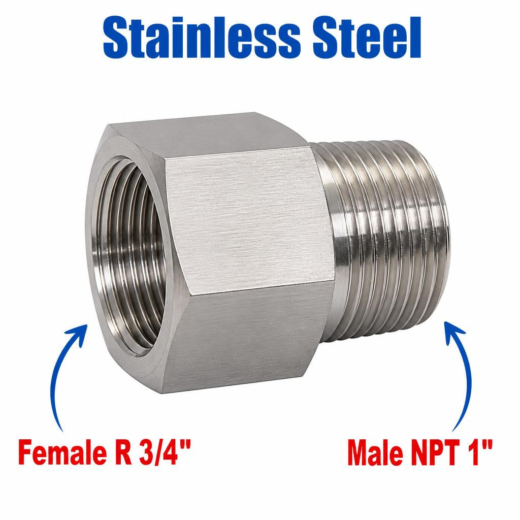 BSPT Tapered R 3/4 inch Female to 1 inch NPT Male Stainless Steel 304 Sensor Adaptor Fittings Conversion