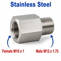 M10x1 Female to M12x1.75 Male Stainless Steel 304 Sensor Adaptor Fittings Conversion