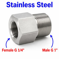BSP G 1/4 inch Female to BSP G 1 inch Male Stainless Steel 304 Sensor Adaptor Fittings Conversion