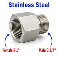 BSPT Tapered R 1 inch Female to BSP G 3/4 inch Male Stainless Steel 304 Sensor Adaptor Fittings Conversion