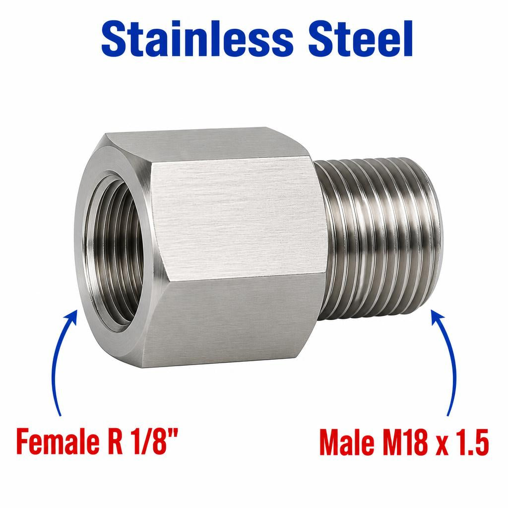 BSPT Tapered R 1/8 inch Female to M18x1.5 Male Stainless Steel 304 Sensor Adaptor Fittings Conversion
