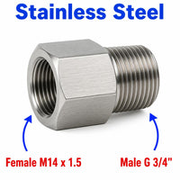 M14x1.5 Female to BSP G 3/4 inch Male Stainless Steel 304 Sensor Adaptor Fittings Conversion