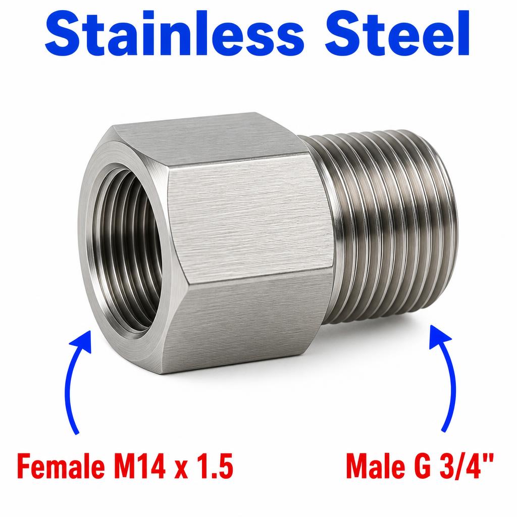 M14x1.5 Female to BSP G 3/4 inch Male Stainless Steel 304 Sensor Adaptor Fittings Conversion