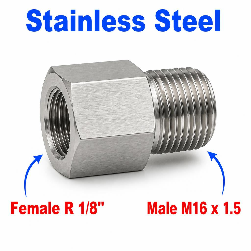 BSPT Tapered R 1/8 inch Female to M16x1.5 Male Stainless Steel 304 Sensor Adaptor Fittings Conversion