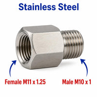 M11x1.25 Female to M10x1 Male Stainless Steel 304 Sensor Adaptor Fittings Conversion