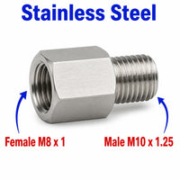 M8x1 Female to M10x1.25 Male Stainless Steel 304 Sensor Adaptor Fittings Conversion