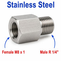 M8x1 Female to BSPT Tapered R 1/4 inch Male Stainless Steel 304 Sensor Adaptor Fittings Conversion