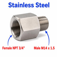 3/4 inch NPT Female to M14x1.5 Male Stainless Steel 304 Sensor Adaptor Fittings Conversion