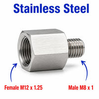 M12x1.25 Female to M8x1 Male Stainless Steel 304 Sensor Adaptor Fittings Conversion