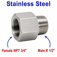 3/4 inch NPT Female to BSPT Tapered R 1/2 inch Male Stainless Steel 304 Sensor Adaptor Fittings Conversion