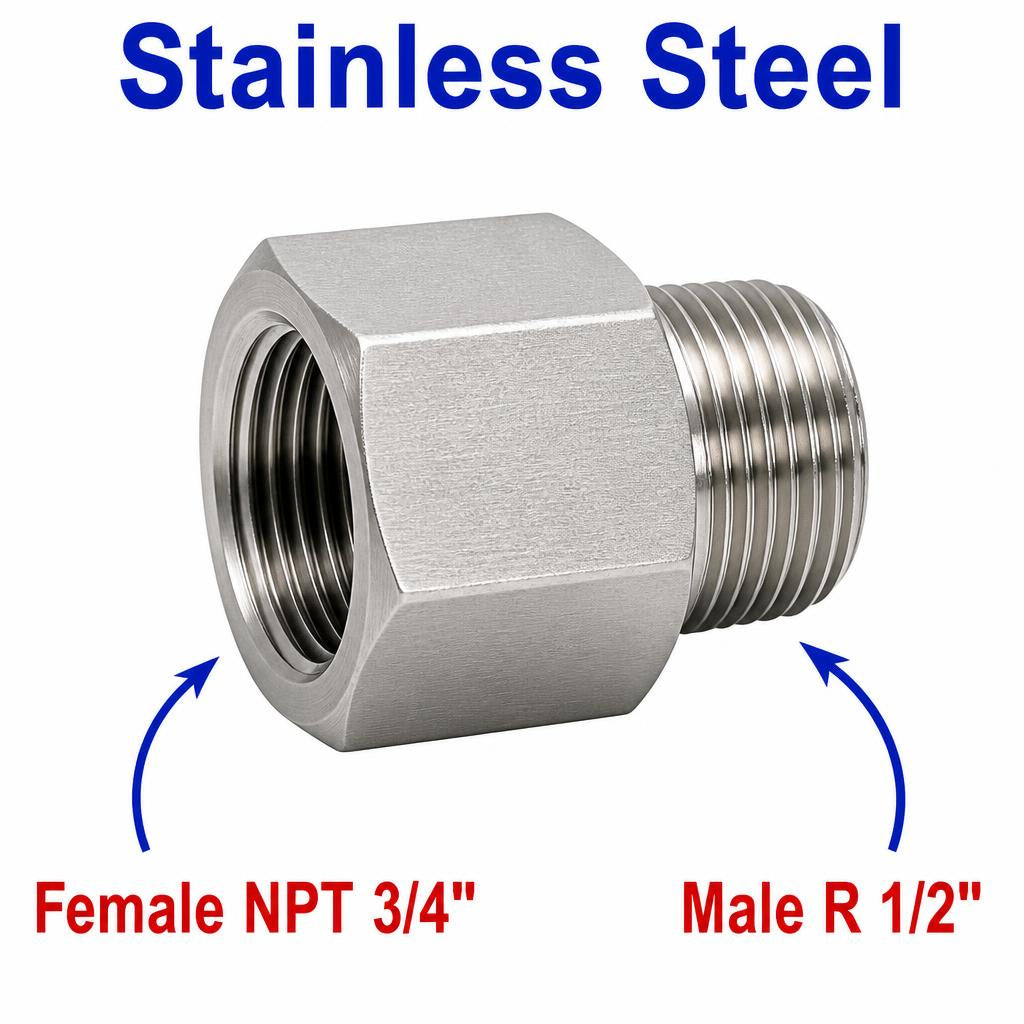 3/4 inch NPT Female to BSPT Tapered R 1/2 inch Male Stainless Steel 304 Sensor Adaptor Fittings Conversion