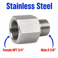 3/4 inch NPT Female to BSPT Tapered R 3/8 inch Male Stainless Steel 304 Sensor Adaptor Fittings Conversion