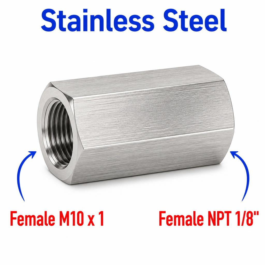 M10x1 Female to 1/8 inch NPT Female Stainless Steel 304 Sensor Adaptor Fittings Conversion