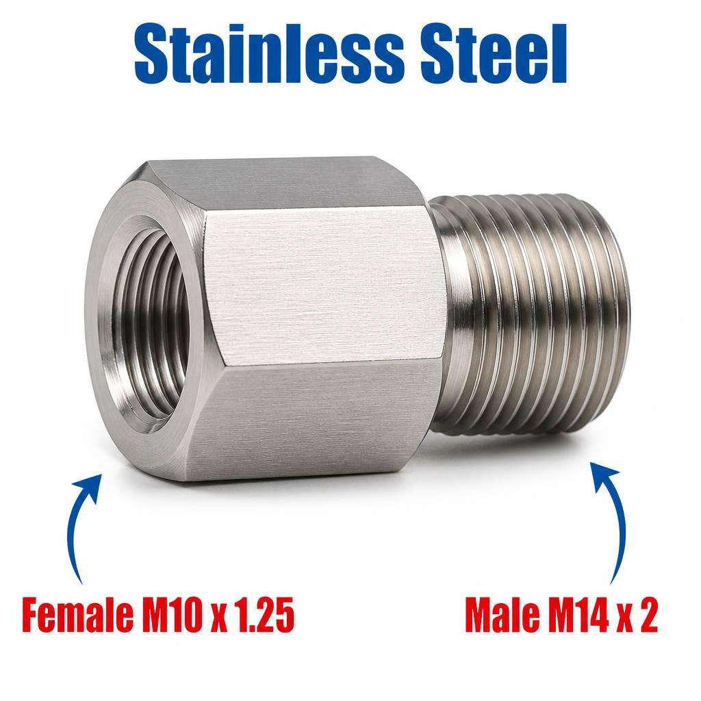 M10x1.25 Female to M14x2 Male Stainless Steel 304 Sensor Adaptor Fittings Conversion