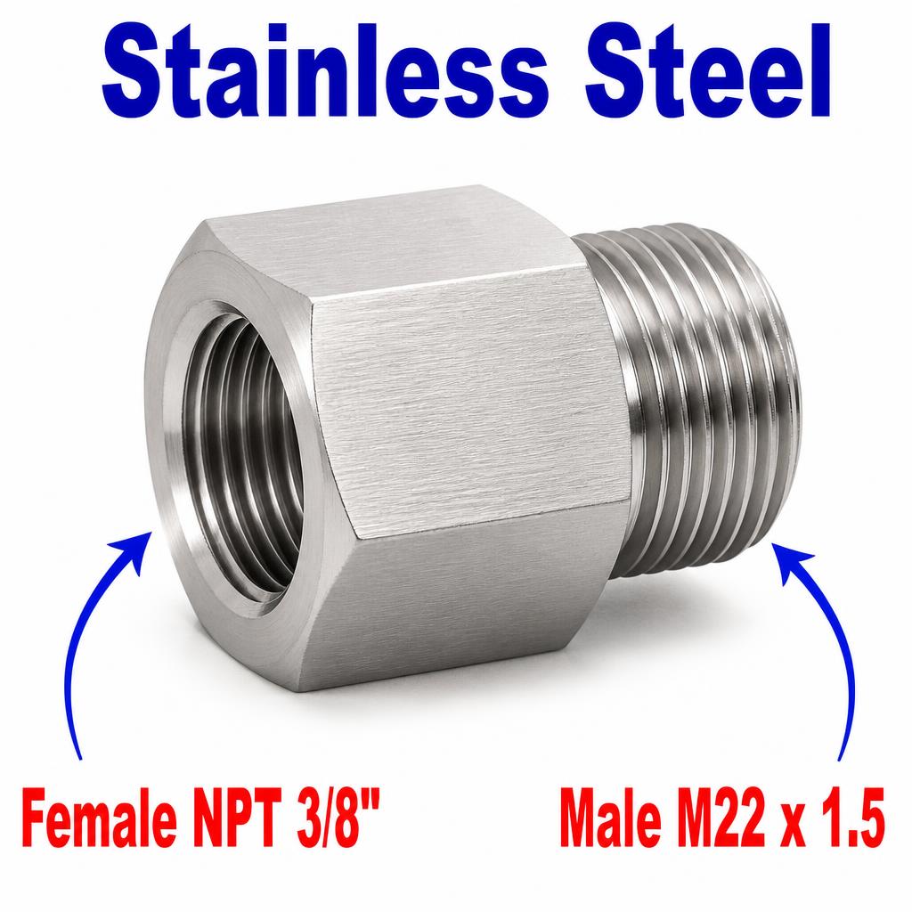 3/8 inch NPT Female to M22x1.5 Male Stainless Steel 304 Sensor Adaptor Fittings Conversion