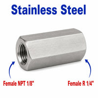 1/8 inch NPT Female to BSPT Tapered R 1/4 inch Female Stainless Steel 304 Sensor Adaptor Fittings Conversion