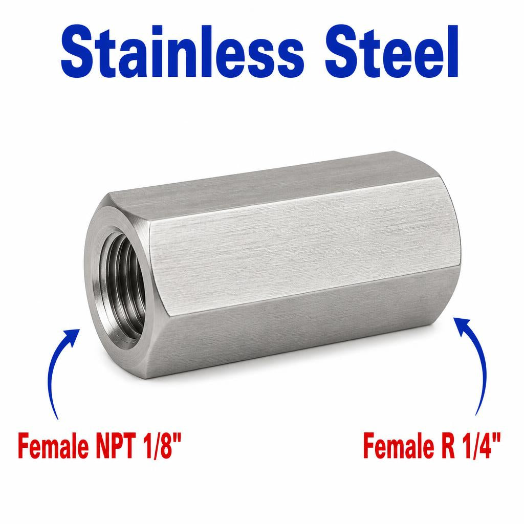 1/8 inch NPT Female to BSPT Tapered R 1/4 inch Female Stainless Steel 304 Sensor Adaptor Fittings Conversion