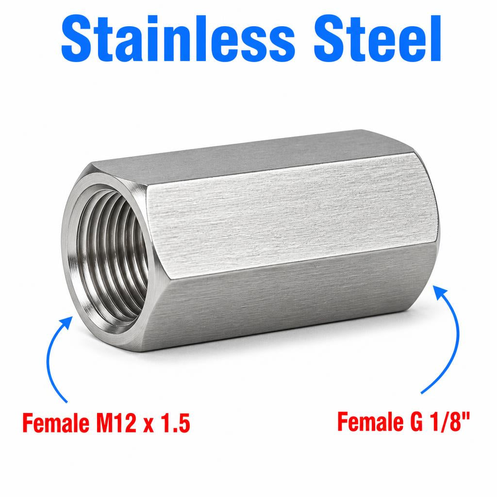 M12x1.5 Female to BSP G 1/8 inch Female Stainless Steel 304 Sensor Adaptor Fittings Conversion