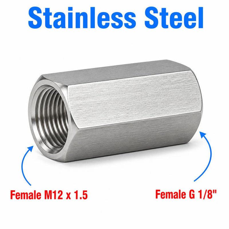 M12x1.5 Female to BSP G 1/8 inch Female Stainless Steel 304 Sensor Adaptor Fittings Conversion