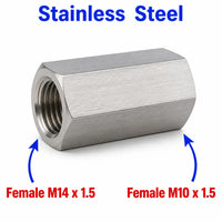 M14x1.5 Female to M10x1.5 Female Stainless Steel 304 Sensor Adaptor Fittings Conversion