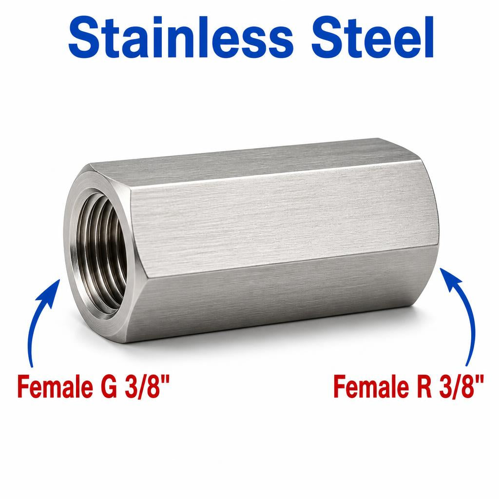 BSP G 3/8 inch Female to BSPT Tapered R 3/8 inch Female Stainless Steel 304 Sensor Adaptor Fittings Conversion