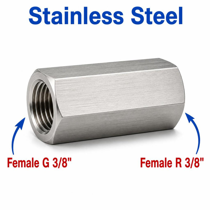 BSP G 3/8 inch Female to BSPT Tapered R 3/8 inch Female Stainless Steel 304 Sensor Adaptor Fittings Conversion