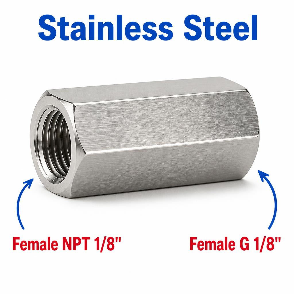 1/8 inch NPT Female to BSP G 1/8 inch Female Stainless Steel 304 Sensor Adaptor Fittings Conversion