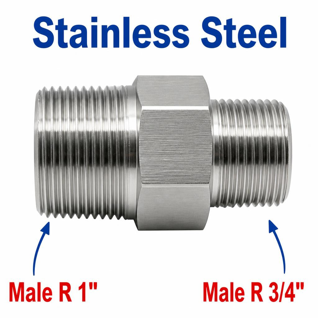 BSPT Tapered R 1 inch Male to BSPT Tapered R 3/4 inch Male Stainless Steel 304 Sensor Adaptor Fittings Conversion