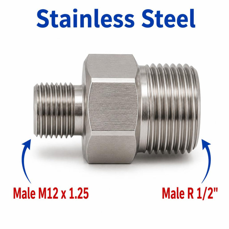 M12x1.25 Male to BSPT Tapered R 1/2 inch Male Stainless Steel 304 Sensor Adaptor Fittings Conversion