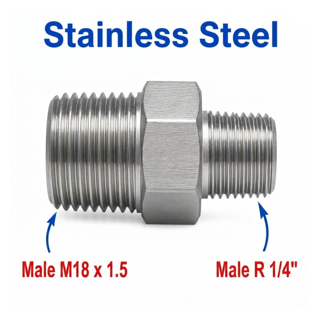 M18x1.5 Male to BSPT Tapered R 1/4 inch Male Stainless Steel 304 Sensor Adaptor Fittings Conversion