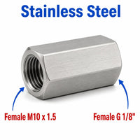 M10x1.5 Female to BSP G 1/8 inch Female Stainless Steel 304 Sensor Adaptor Fittings Conversion