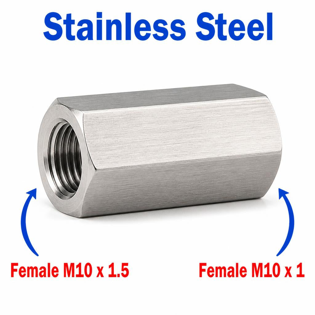 M10x1.5 Female to M10x1 Female Stainless Steel 304 Sensor Adaptor Fittings Conversion