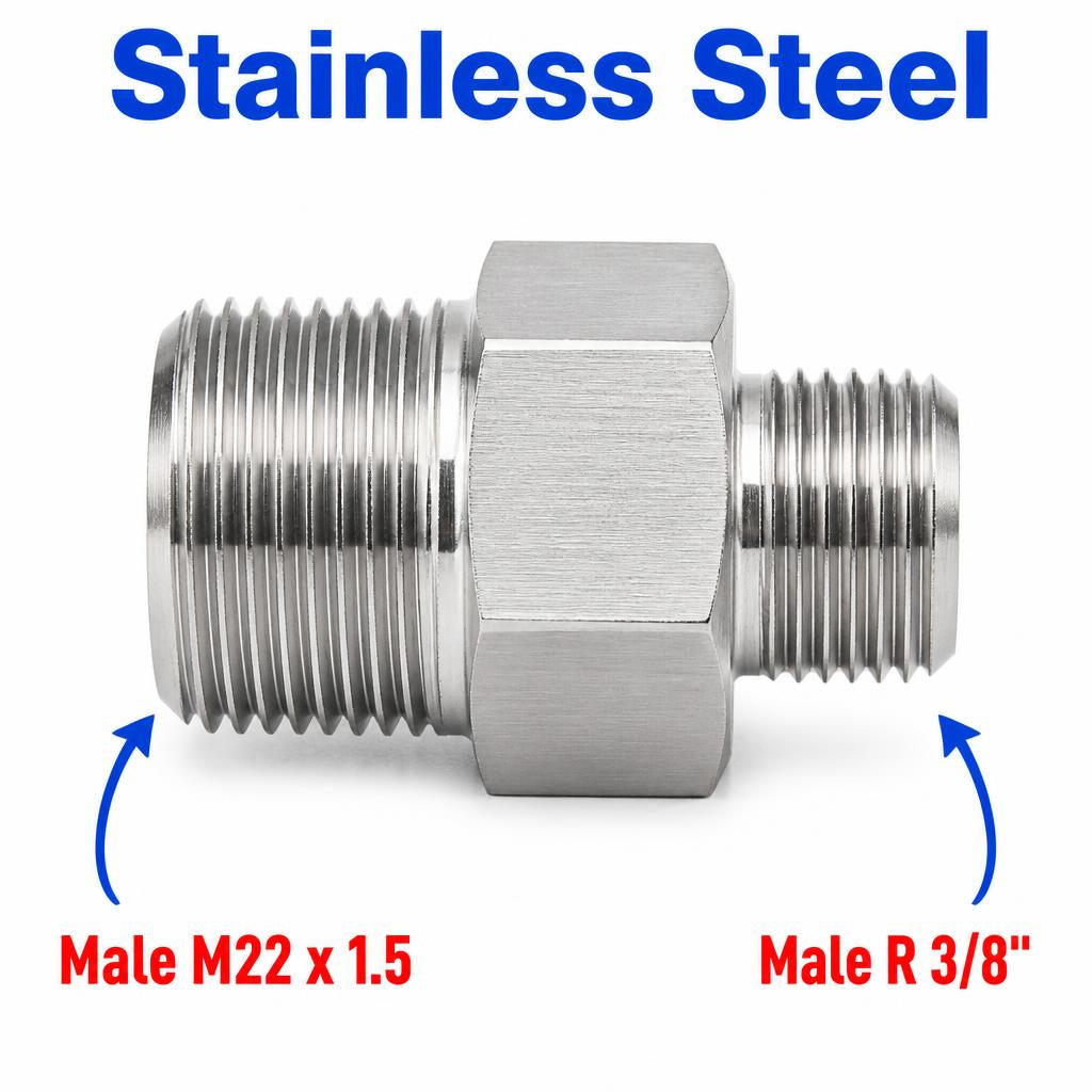 M22x1.5 Male to BSPT Tapered R 3/8 inch Male Stainless Steel 304 Sensor Adaptor Fittings Conversion