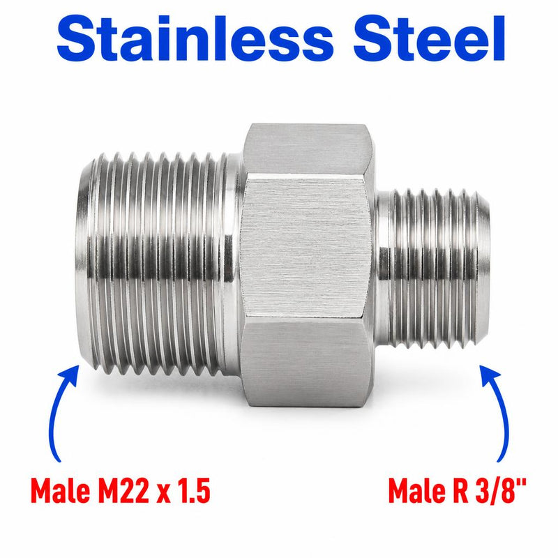 M22x1.5 Male to BSPT Tapered R 3/8 inch Male Stainless Steel 304 Sensor Adaptor Fittings Conversion
