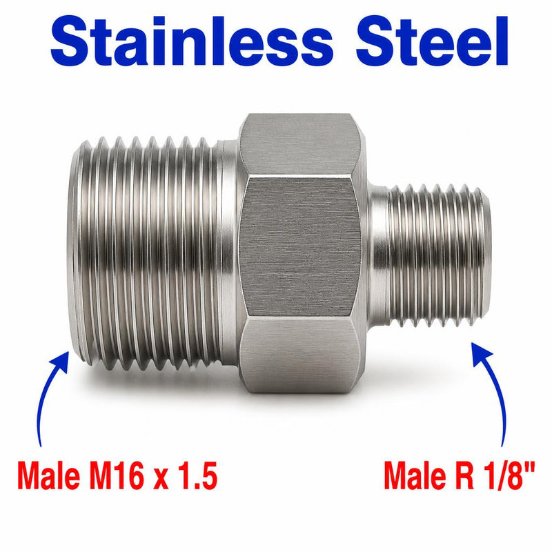 M16x1.5 Male to BSPT Tapered R 1/8 inch Male Stainless Steel 304 Sensor Adaptor Fittings Conversion