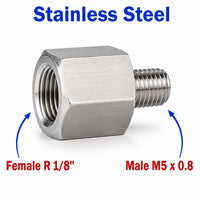 BSPT Tapered R 1/8 inch Female to M5x0.8 Male Stainless Steel 304 Sensor Adaptor Fittings Conversion