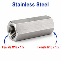 M16x1.5 Female to M10x1.5 Female Stainless Steel 304 Sensor Adaptor Fittings Conversion