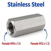 M16x1.5 Female to M12x1.5 Female Stainless Steel 304 Sensor Adaptor Fittings Conversion